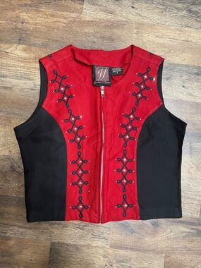 Signature JJ by Gordon & Jane Red and Black Embellished Zip Vest